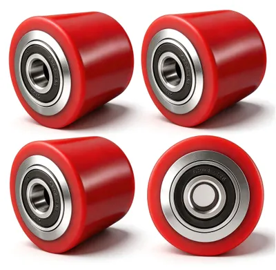Image de 4 roues de chariot élévateur, en polyuréthane, 80 x 70 mm, avec roulements à billes, capacité de charge de 750 kg