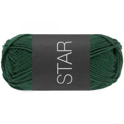 A ball of green yarn with a black label.