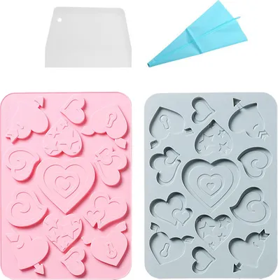 Obrázek produktu pro 2 silikonové formy ve tvaru srdce, 13 forem, roztomilá srdce, silikonové formy, 3D forma na srdce, měkký silikon, epoxidové formy na Valentýna, pryskyřice, DIY, odlévání, řemesla