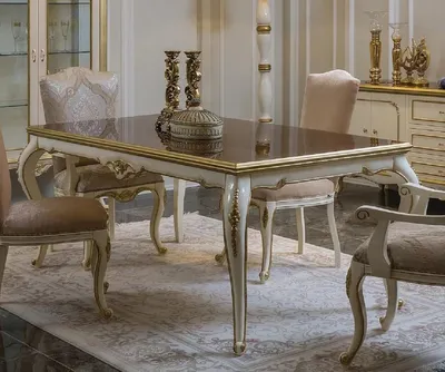 Produktbild von Casa Padrino Luxus Barock Esstisch Braun / Weiß / Gold - Handgefertigter Massivholz Küchentisch - Barock Esszimmer Möbel - Edel & Prunkvoll
