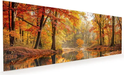 Produktbild von Küchenrückwand Spritzschutz Glas mit Motiv Herbstwald am See 40 x 40 cm