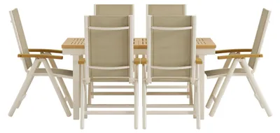 Produktbild von Panama Gartenset Tisch mit Auszug 90x160 cm Natur 6 Stühle beige.
