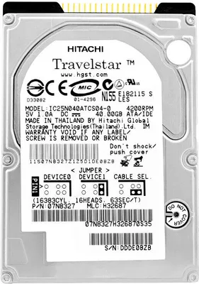Produktbild von Festplatte Hitachi 40Gb IC25N040ATCS04-0 2Mb Cache 4200Rpm PATA 2,5" Zoll
