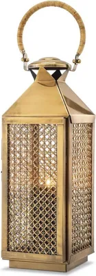 Produktbild von Casa Padrino Luxus Kerzenleuchter Vintage Messing 18,5 x 20 x H. 67 cm - Edelstahl Laterne mit Tragegriff - Gastronomie Accessoires - Restaurant Accessoires - Hotel Accessoires - Deko Accessoires