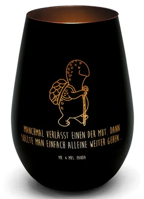 Produktbild von Mr. & Mrs. Panda Laterne Schildkröte Wanderer - Schwarz - Geschenk, Motivationsspruch, Teelichthalter Glas, Motivationssprüche, Schildkröten, Rucksack, Windlicht, Balkon