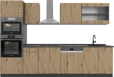 Produktbild von Küchenzeile Vicco R-Line Artisan-Eiche 300 cm mit Hochschrank, ohne Arbeitsplatte, Model 48946