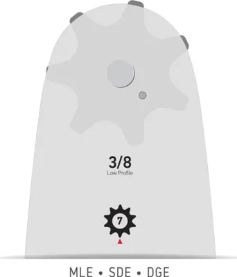 A diagram illustrating a chainsaw sprocket and chain pitch.