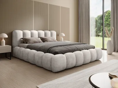 Produktbild von QUARTO Exklusives Polsterbett FLOW 180x200 cm – Designerbett mit Bettkasten & Lattenrost – Creme (Aphrodite 01)