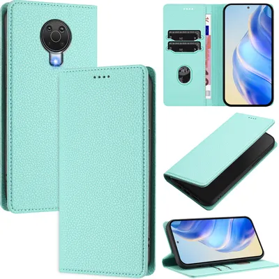 Produktbild von Litchi Leder Handyhülle für Nokia 6.3 / G20 / G10 Wallet Kartenfächer Standfunktion Hülle Türkis