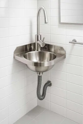 Immagine prodotto di Lavello da cucina – Montaggio a parete – Acciaio inossidabile – Lavabo triangolare compatto – Ideale per camper e uso commerciale