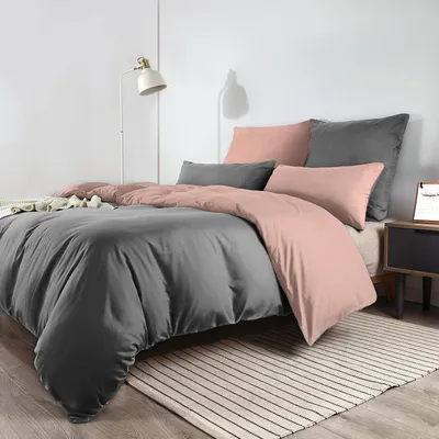 Obrázok produktu pre Sada posteľnej bielizne 200x200 cm, sivá/ružová, mikrovlákno, nenápadná, bez potreby žehlenia, obsahuje 2 vankúšové obliečky 80x80 cm, zapínanie na zips