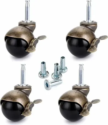 Produktbild von Bronzekugelrollen, Möbelrollen mit Aufnahmen, abgerundete Kugelrollen mit Bremse, Ersatz für Möbel, Sofas, Stühle, Schränke, 4er-Set
