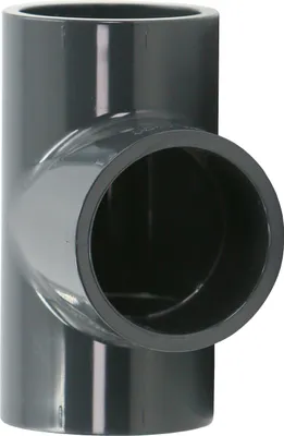 Produktbild von HAF 1x PVC Fittings T-Stück 90° mit 40mm | Klebemuffe x Klebemuffe x Klebemuffe | Verbinder aus grauem PVC-U | PN16 für PVC Rohr und Poolverrohrung