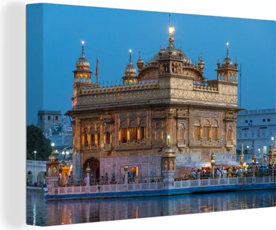 Produktbild von OneMillionCanvasses® - Leinwandbilder - 140x90 cm, Harmandir Sahib an einem frühen Abend, Wandbilder Kunstdruck Wanddekoration - Foto auf Leinwand - Gemälde auf Holzrahmen