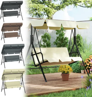 Produktbild von LARS360 Hollywoodschaukel Braun 175,5x110x152 cm, 3-Sitzer mit verstellbarem Sonnendach, komfortable Gartenschaukel bis 200 kg mit Kissen und Anti-Rutsch-Füßen für Garten und Balkon