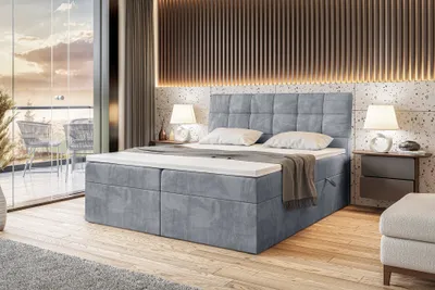 Produktbild von MEBLINI Boxspringbett mit Bettkasten - Gepolstert Doppelbett mit Matratze und Topper - Polsterbett mit Stauraum - Bett mit Kopfteil - Stauraumbett - DRAGO - 160x200 - H4/Grau Samt