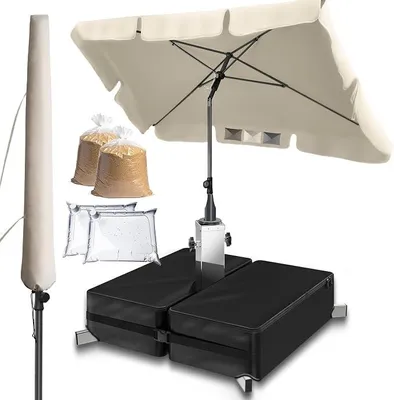Imagen del producto de Juego de sombrilla para balcón con soporte, 200 x 125 cm, color beige