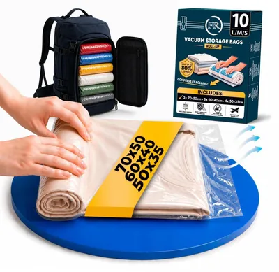 Immagine prodotto di Sacchetti sottovuoto per rollatura, confezione da 10 pezzi: 3 sacchetti da 70x50 cm, 3 sacchetti da 60x40 cm, 4 sacchetti da 50x35 cm, senza valvola, riutilizzabili