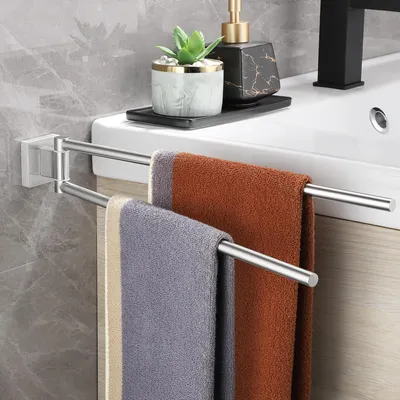Produktbild von Handtuchhalter Bohren 304 Edelstahl,Handtuchstange Doppelt Schwenkbar Handtuchhalter Wand für Bad und KüChe 39CM,Silber
