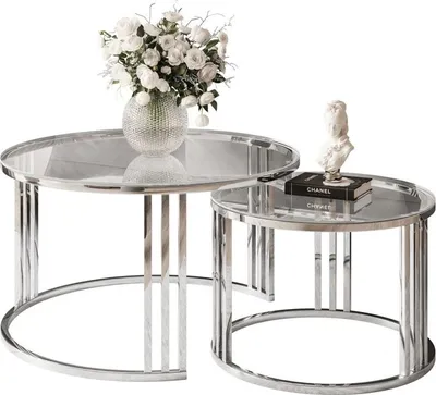 Produktbild von LORI GLASS 2in1 runder Couchtisch silber chrom/ Glastischplatte