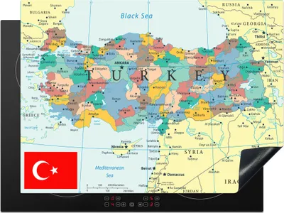 Produktbild von KitchenYeah© Herdabdeckplatte Kolorierte Landkarte der Türkei mit der Flagge , 71x52cm, Küche Deko, Glaskeramikkochfeld Herdabdeckung, Abdeckplatte fùr Kochfeld