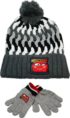 Produktbild von Disney Cars Lightning McQueen Kinder Wintermütze plus Handschuhe – Grau / 52