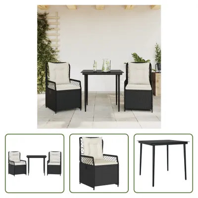 Produktbild von The Living Store 3-tlg. Garten-Essgruppe mit Kissen Schwarz Poly Rattan