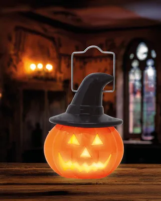 Produktbild von Kleiner Kürbis mit Licht & Hexenhut für Halloween 7x8cm