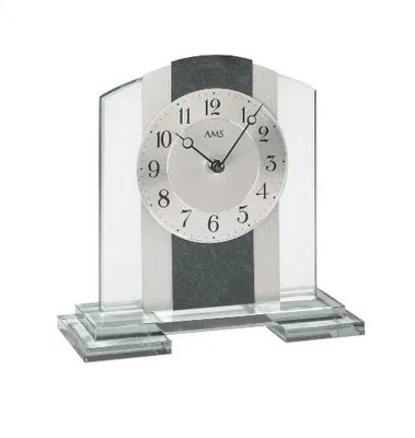 Produktbild von AMS T1121 Tischuhr mit Mineralglasgehäuse, Schiefer und Aluminium-Applikation