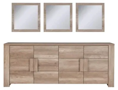 Image de Buffet 4 portes FARRA avec 3 miroirs carrés – Chêne dab sonoma – 216 x 85 x 47 cm