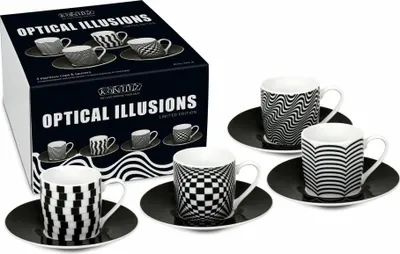 Immagine prodotto di Könitz Espressotassen 4er Set Optical Illusions, Becher, Porzellan, Schwarz, Weiß, 85 ml, 11 5 053 2808