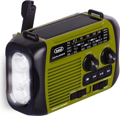 Immagine prodotto di Trevi RA7F3003 Radio Portatile Dinamo e Solare USB Micro SD Wireless e Powerbank Nero Verde