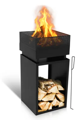 Produktbild von Muntel Feuerkorb mit Funkenschutz, Feuertonne, Holzofen,feuerschalen, Deko Terrasse, Außenofen, Gartenkamin, Aufbewahrung, Firepit, Stahl, 39x39x85cm