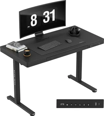 Produktbild von MARK ADLER Leader 8.2 | Höhenverstellbarer Schreibtisch Stehpult mit Schublade | 120x60cm | 3 Memory-Steuerung | USB- und C-Buchse | Schwarz