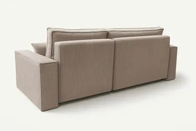 A beige sectional sofa is shown from a rear-side angle against a white background.