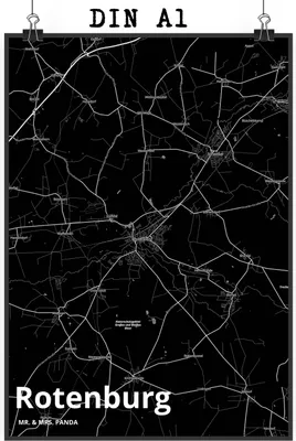 Produktbild von Mr. & Mrs. Panda Bild Rotenburg DIN A1 - Geschenk, Wandbild, Plakat, Kunstdruck, Stadt, drucke, wanddeko, Dorf Karte Landkarte Map Stadtplan