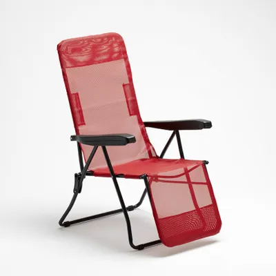 Produktbild von Strandliege Liegestuhl Sonnenliege mit Armlehnen und Fußstütze für den Garten Relax - Rot