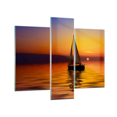 Produktbild von Bilder auf glas - Boot Sonnenuntergang Landschaft - 95x80cm - Glasbilder - Wandbilder - Kunstdruck - zum Aufhängen bereit - Wanddekoration aus Glas - Glas Bilder - Wandbild auf Glas - GCB95x80-0106