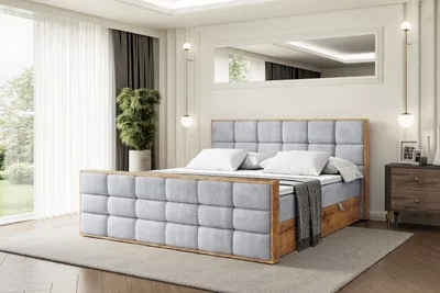 Produktbild von ALTDECOR Boxspringbett mit Matratze und Lattenrost, Topper, Fußteil,Polsterbett mit Bettkasten, Bett mit Stauraum H4-Matratze, Doppelbett, Boxbett  - LOLLI2-Z - 200x200 - Grau Monolith
