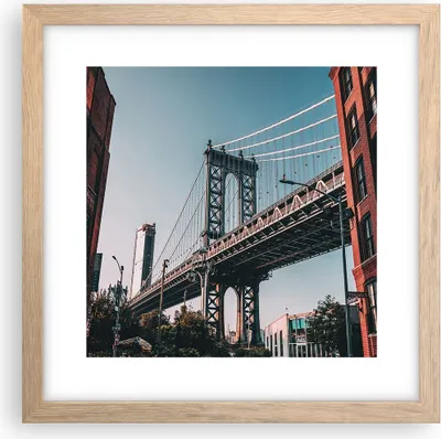 Produktbild von Gerahmtes Poster - Rahmen in heller Eiche - Manhattan Brücke Brücke - 30x30 cm - Wand Bild - Wanddeko - Wandbilder - Kunstposter - Wandposter - Bilderrahmen - Bilder - Kunstdruck - P2NAC30x30-4675