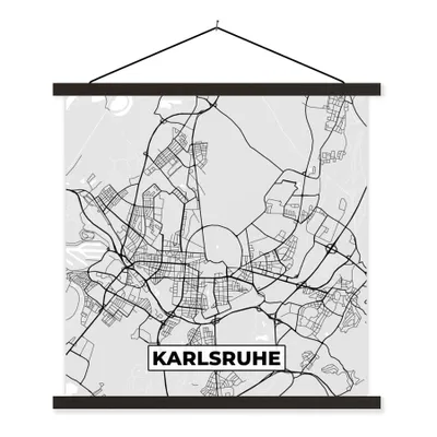 Produktbild von MuchoWow® Textilposter Karlsruhe - Karte - Stadtplan - Deutschland 90x90 cm mit schwarzem Rahmen - Magnetisches