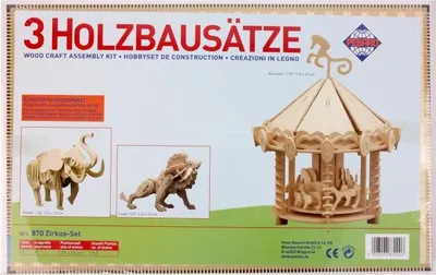 Zdjęcie produktu dla Drewniany zestaw konstrukcyjny PEBARO cyrk, zestaw 3 sztuk