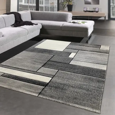 Immagine prodotto di Tappeto moderno di design astratto con rettangoli in grigio Dimensioni - 200 x 290 cm