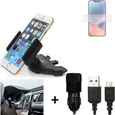 Produktbild von TOP SET K-S-Trade Autohalterung kompatibel mit Apple iPhone 14 Plus CD Schlitz Halterung KFZ-Halter Radio Handy Halterung 360° drehbar DVD-Schacht