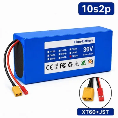 Obrázek produktu pro Lithiová baterie pro elektrické skútry – 10S2P 18650 lithium-iontová baterie – 36 V – 100 Ah – konektor XT60-JST – pro elektrická kola o výkonu 500 W