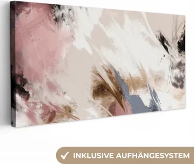 Produktbild von MuchoWow® - Leinwandbilder - Farbe - Abstrakt - Rosa - Weiß, Wandbild, Wanddeko Bilder Wohnzimmer, 40x20 cm