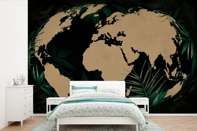 Produktbild von MuchoWow® Fototapete für Wohnzimmer oder Schlafzimmer Wandtapete Vinyl Motivtapete Weltkarte - Globus - Pflanzen - 420x280 cm - Zimmer für Kinder