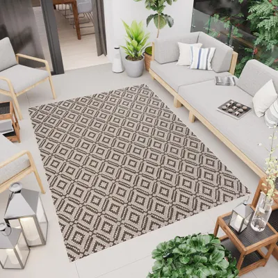 Obrázek produktu pro Koberec venkovní vnitřní hnědá šedá mřížka balkon terasa voděodolný 80 x 150 cm