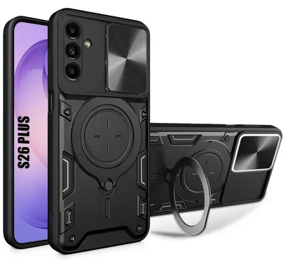 Image de Coque pour Samsung Galaxy S26 Plus, Antichoc Robuste avec Protection Caméra Anneau Rotatif - Noir