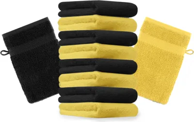 Produktbild von Betz 10 Stück Waschhandschuhe 16x21 cm PREMIUM 100% Baumwolle  Farbe: gelb und schwarz